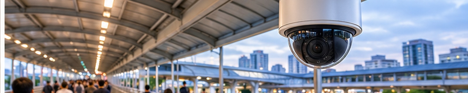 Dome security camera mounted under a covered walkway