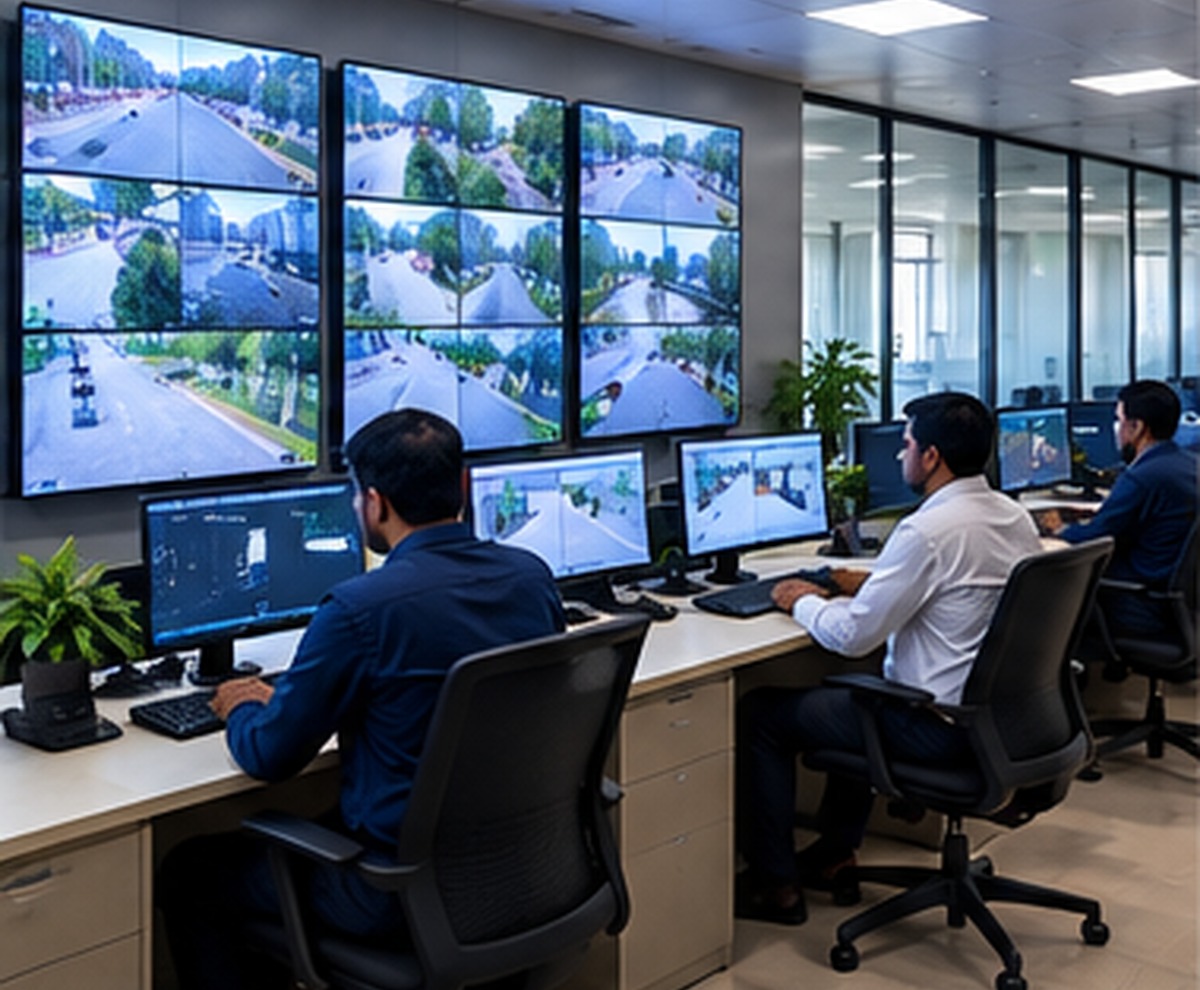 Representative monitoring room with operators and a video wall