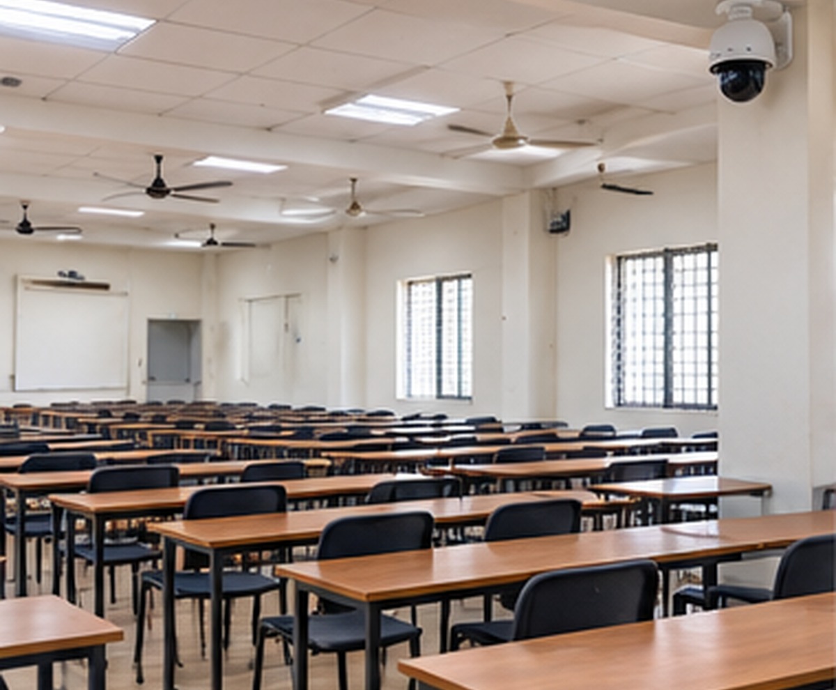 Representative examination hall with a ceiling CCTV camera