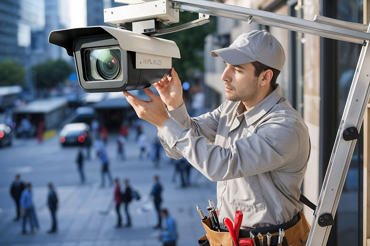 Technician fixing a surveillance camera (representative image)